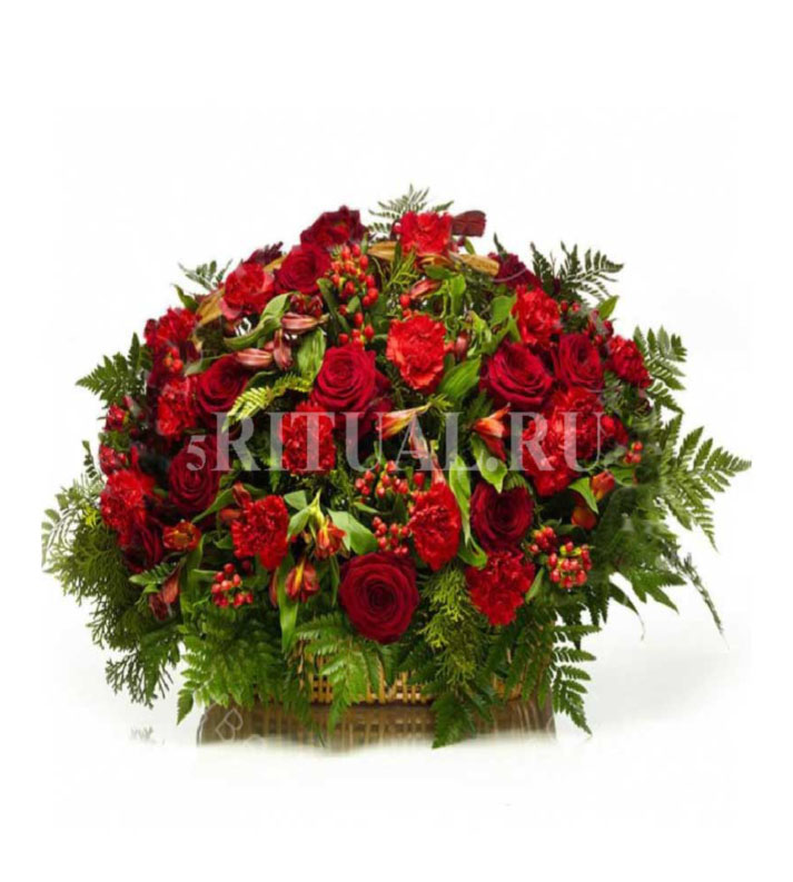 product: Траурная корзина «Агат» | Корзина с розами и гвоздиками красного цвета №30 - фото № 1.